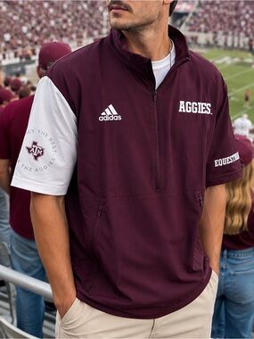 Adidas Texas A&M Aggies Men’s L NWT Quarter Zip Short Sleeve Pullover Maroon